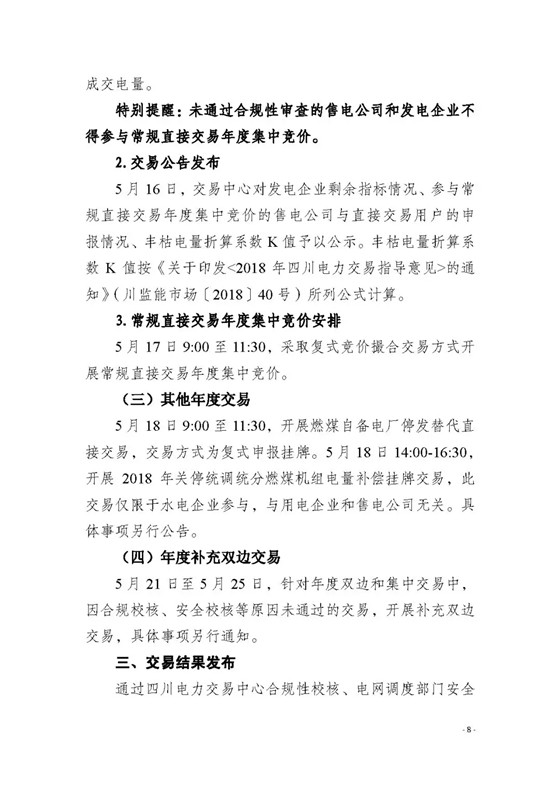 四川2018年度電力直接交易1號公告：風(fēng)電、光伏、部分水電企業(yè)可參與直接交易