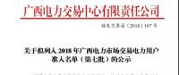 關(guān)于擬列入2018年廣西電力市場(chǎng)交易電力用戶準(zhǔn)入名單（第七批）的公示