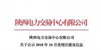 陜西電力交易中心有限公司關(guān)于公示2018年10月受理注冊(cè)及信息變更的<font color=