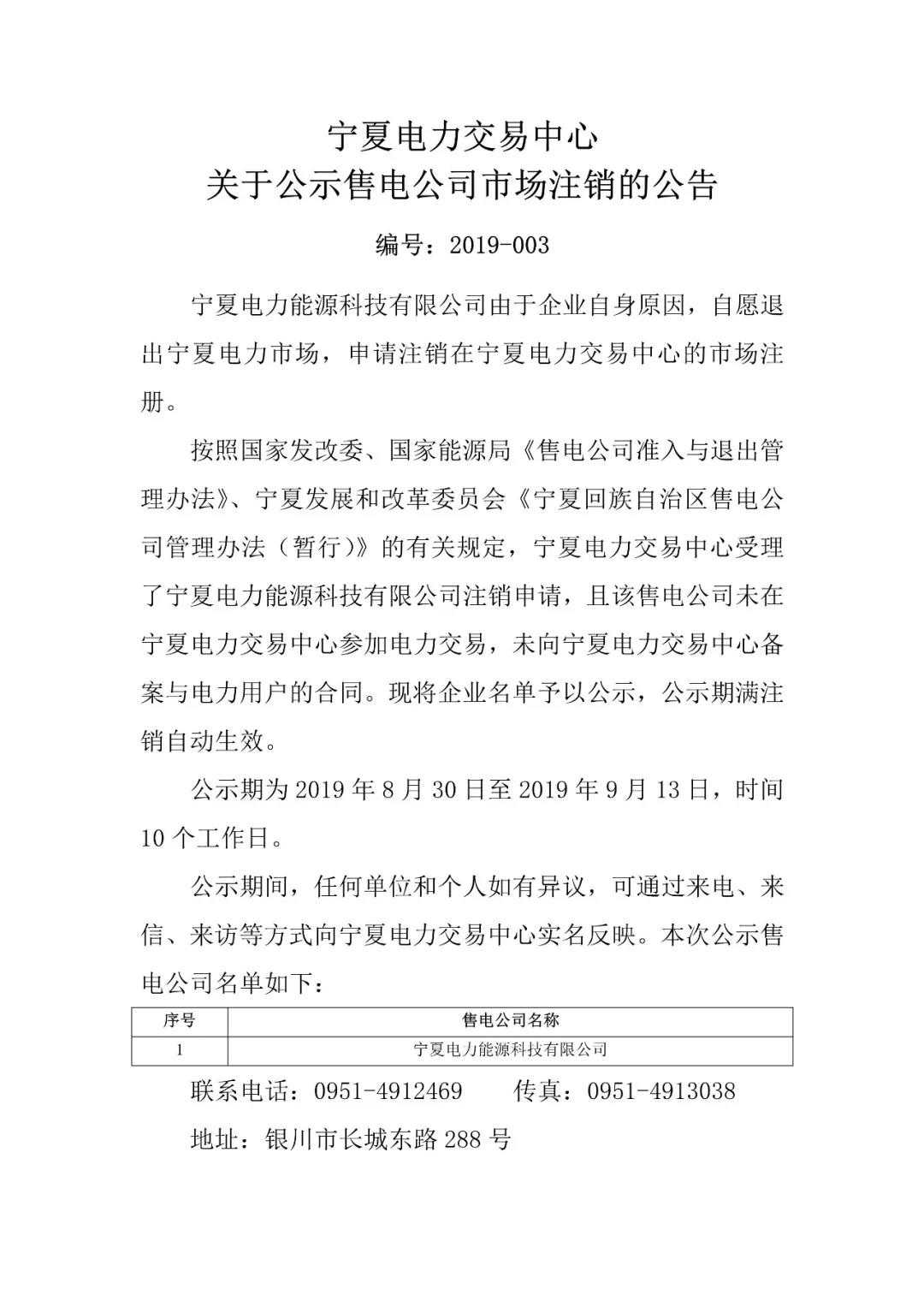 退市！寧夏1家售電公司擬退出寧夏電力市場(chǎng)